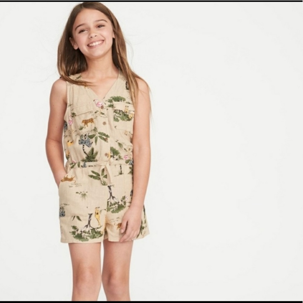 ON Linen Blend Girls Romper Safari - Picture 1 of 5